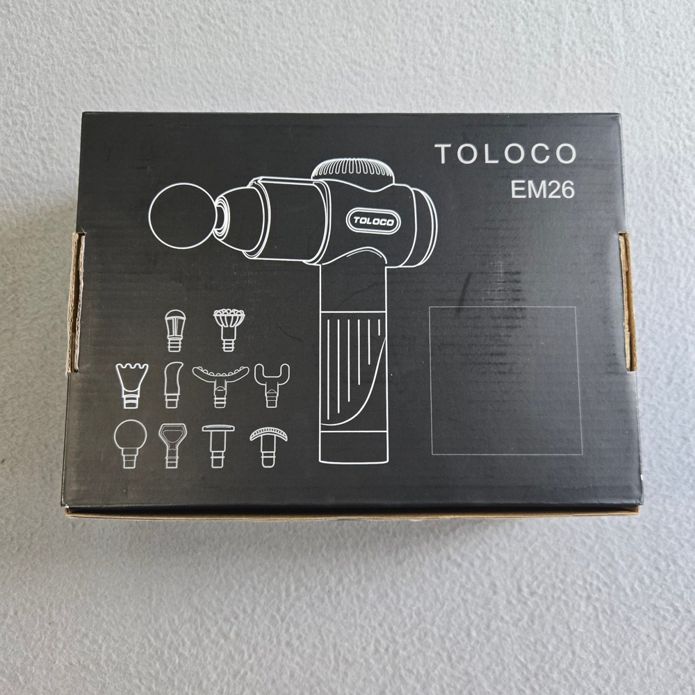 TOLOCO EM26 Percussion Massage Gun Unisex OS Black Deep Tissue 10 Heads LED - Picture 8 of 8